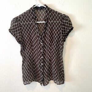 Express Design Studio Women's 100% Silk Sheer Blouse. Brown. Size: S